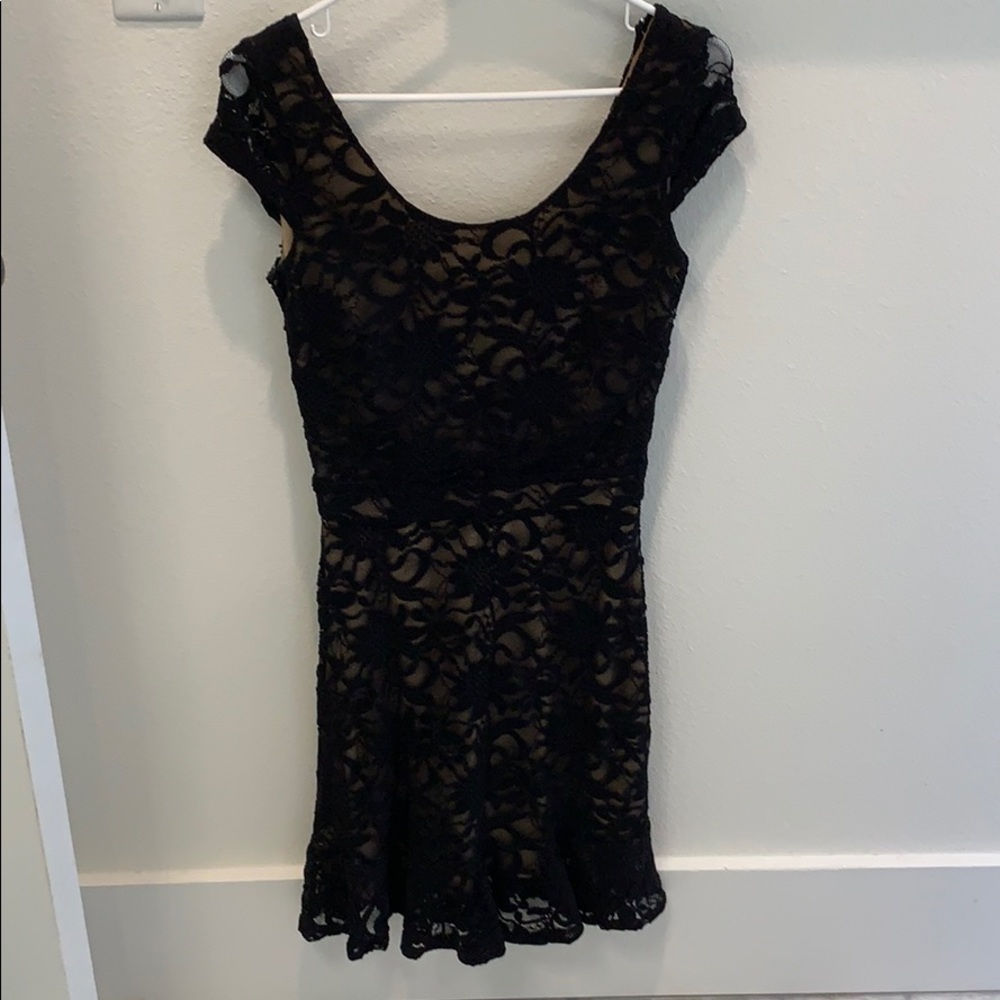 Just Fab black lace dress with nude lining